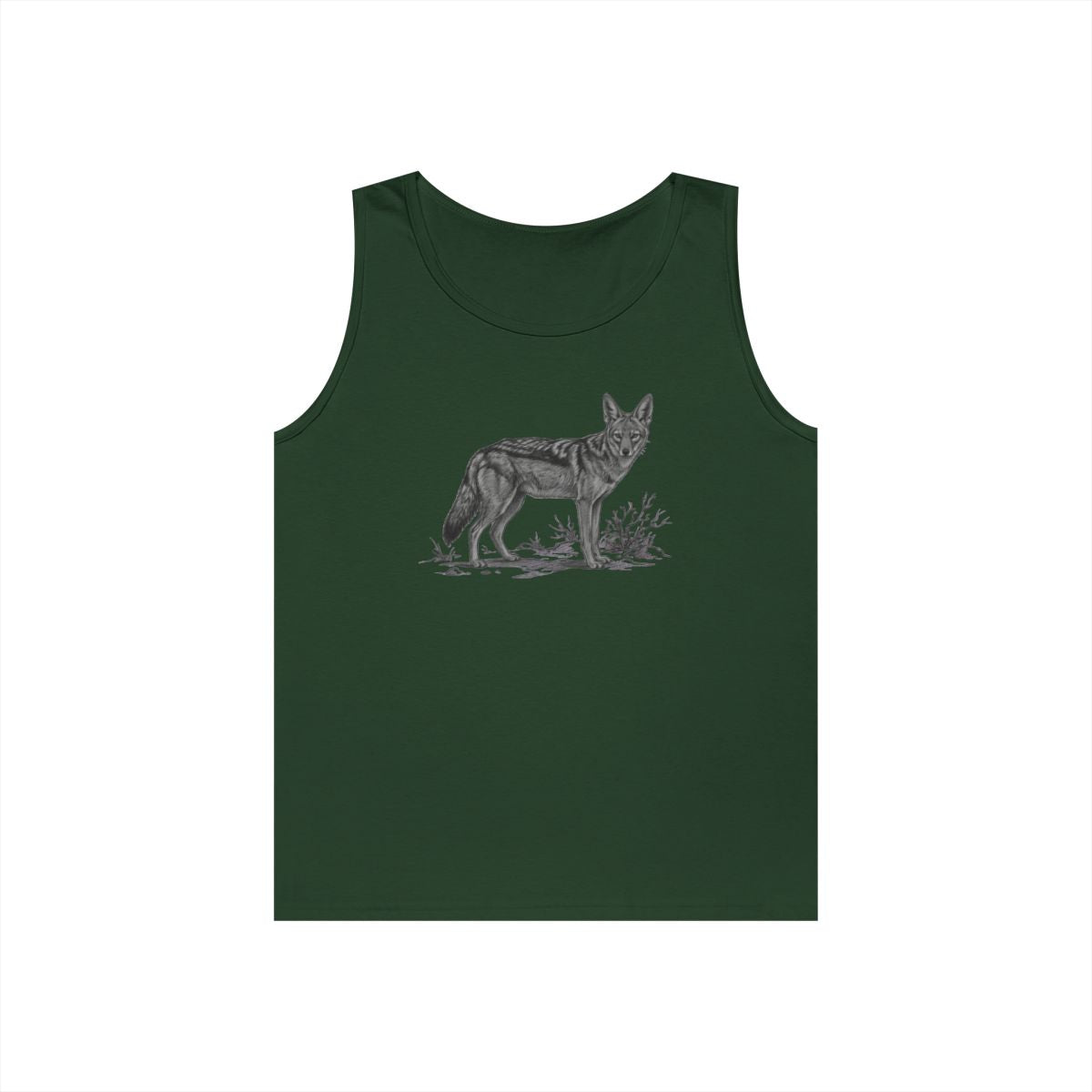 Color: Forest Green | Pencil Sketch Art Coyote Tank Top