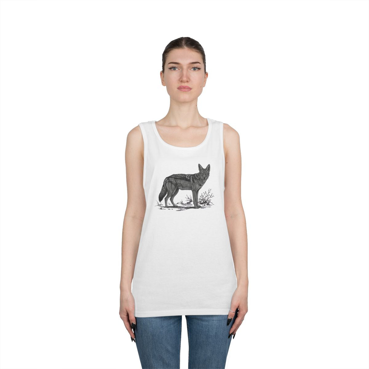 Color: White | Pencil Sketch Art Coyote Tank Top