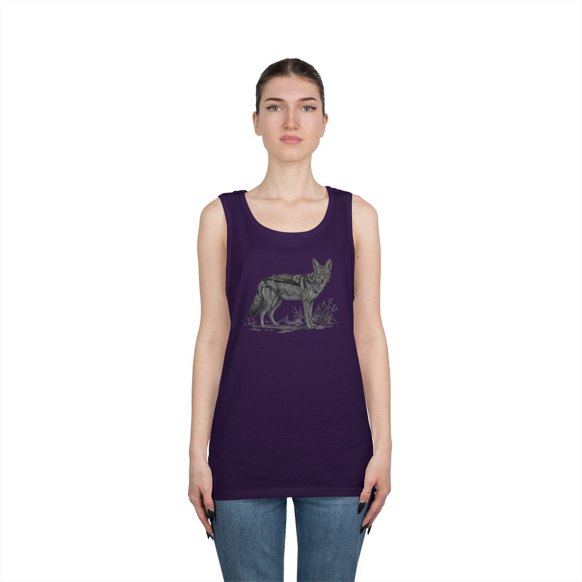 Color: Purple | Pencil Sketch Art Coyote Tank Top
