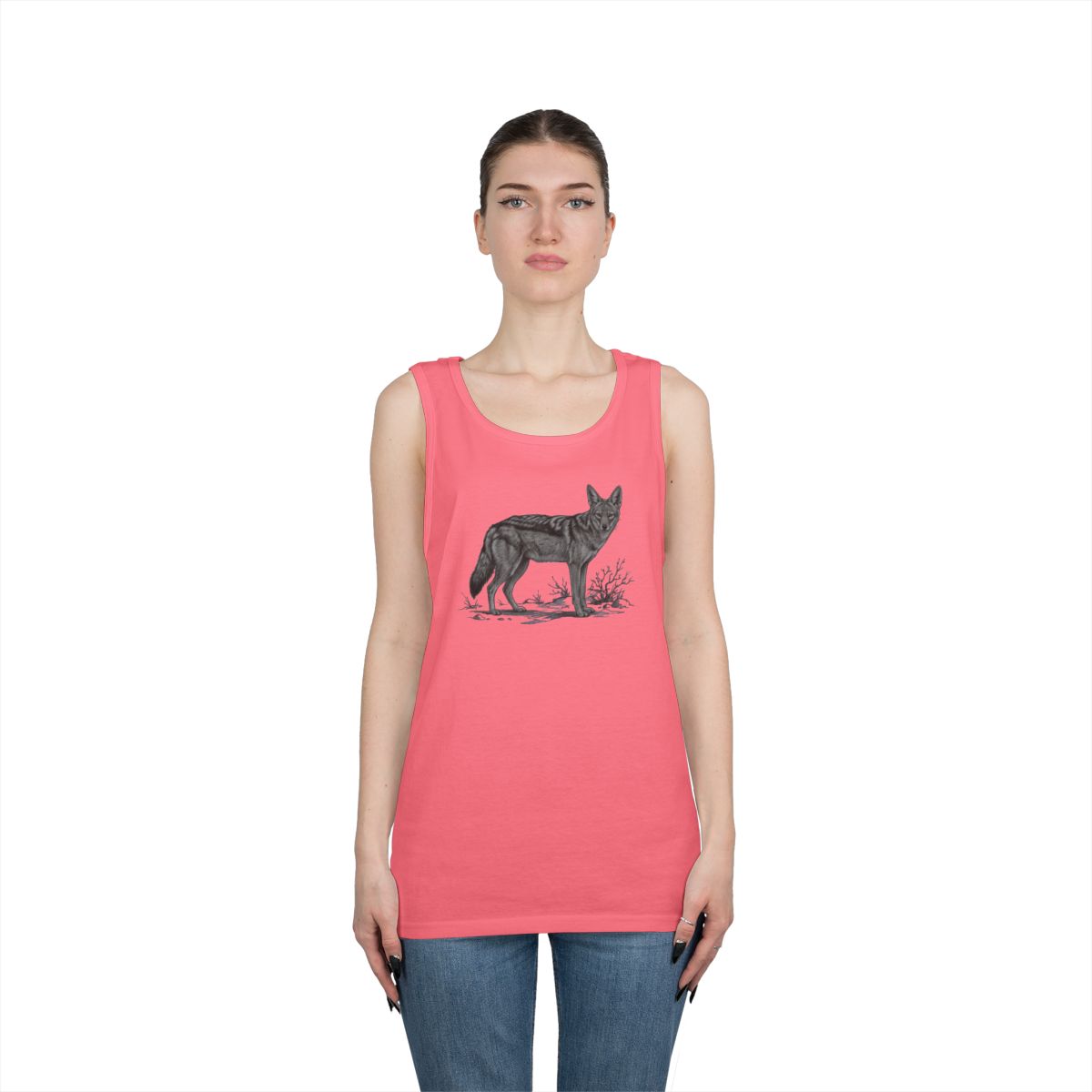 Color: Safety Pink | Pencil Sketch Art Coyote Tank Top