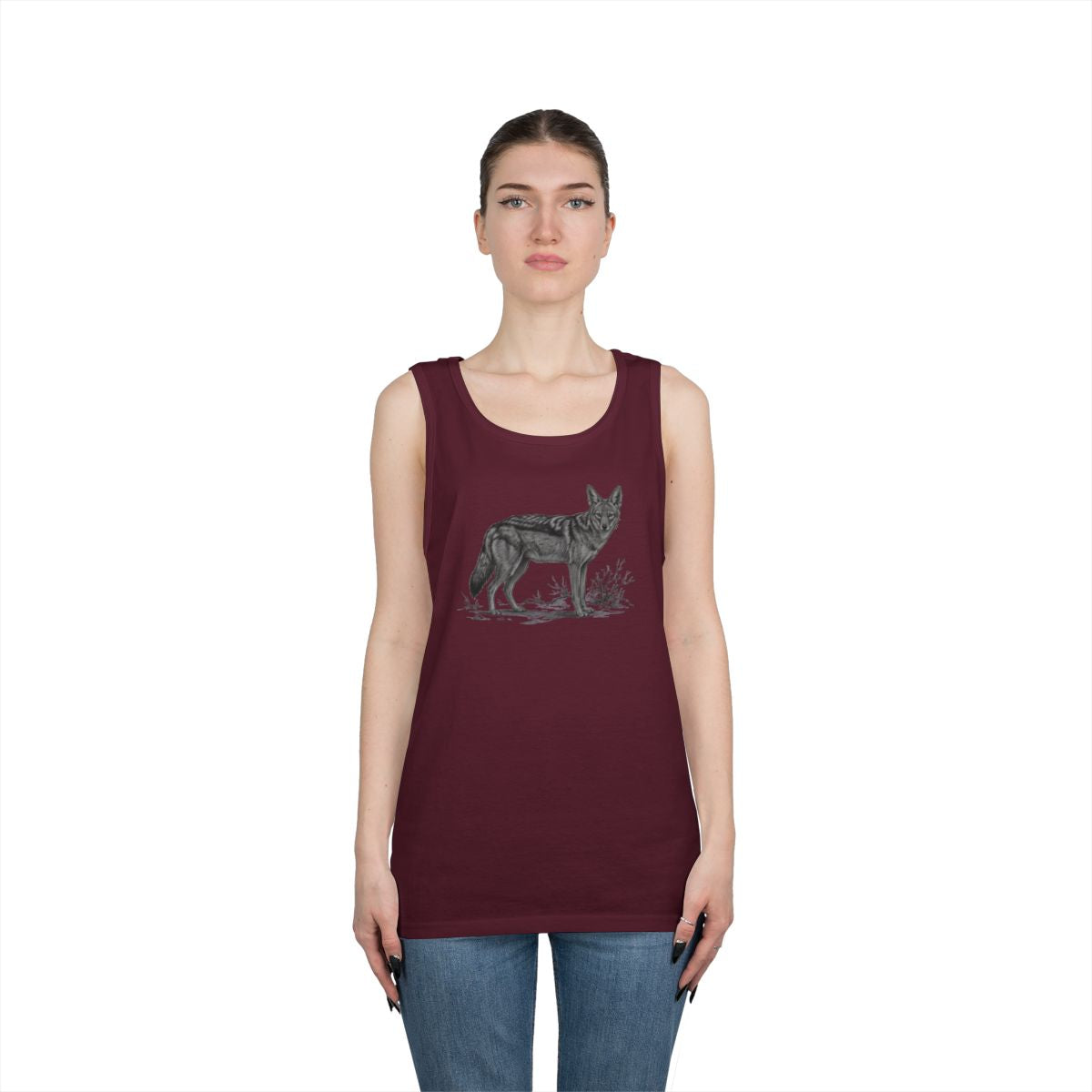 Color: Maroon | Pencil Sketch Art Coyote Tank Top
