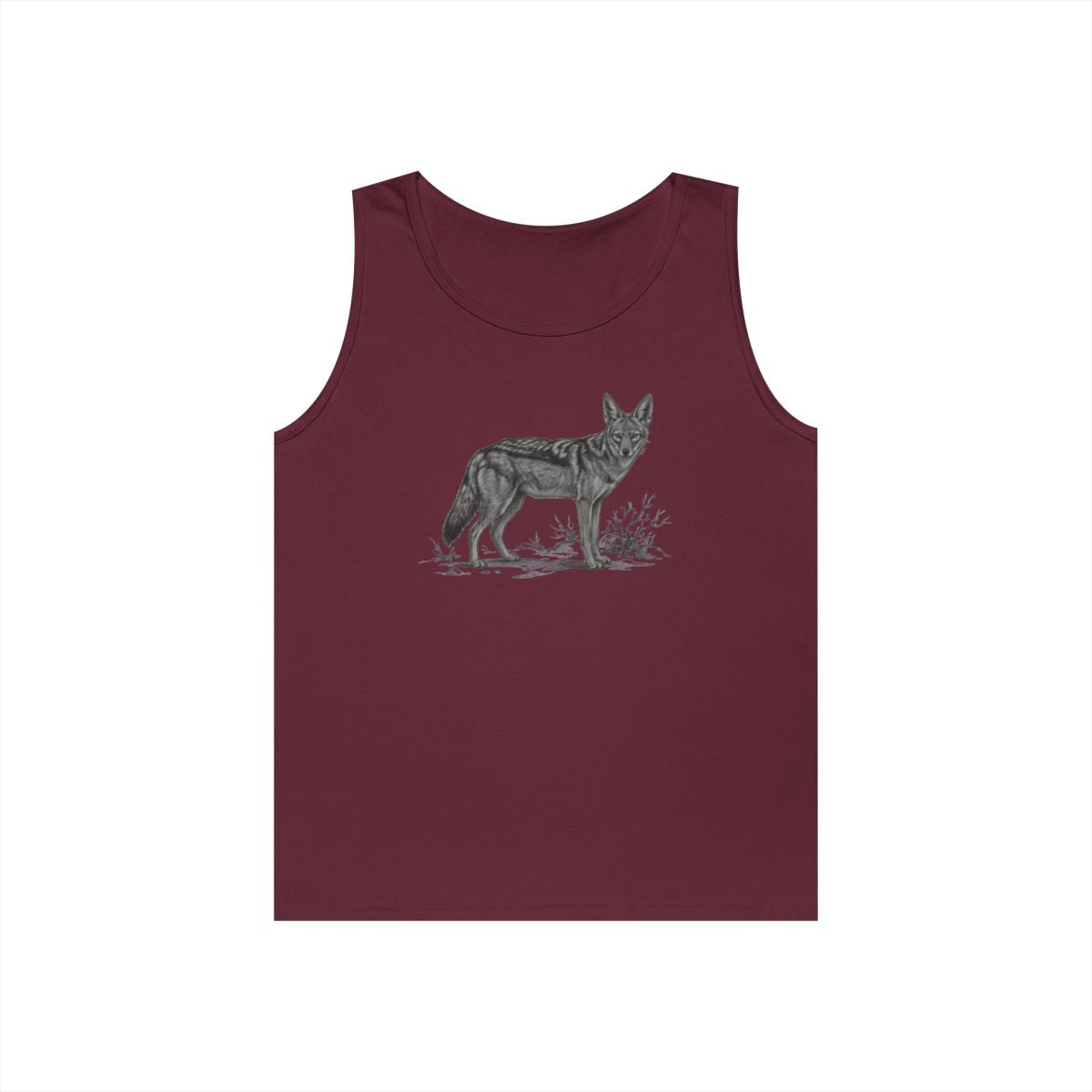Color: Maroon | Pencil Sketch Art Coyote Tank Top