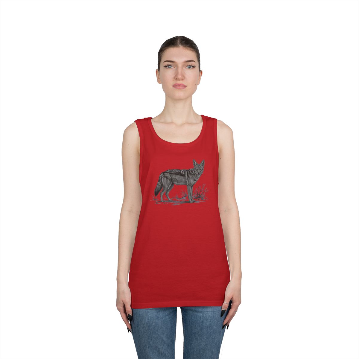 Color: Red | Pencil Sketch Art Coyote Tank Top