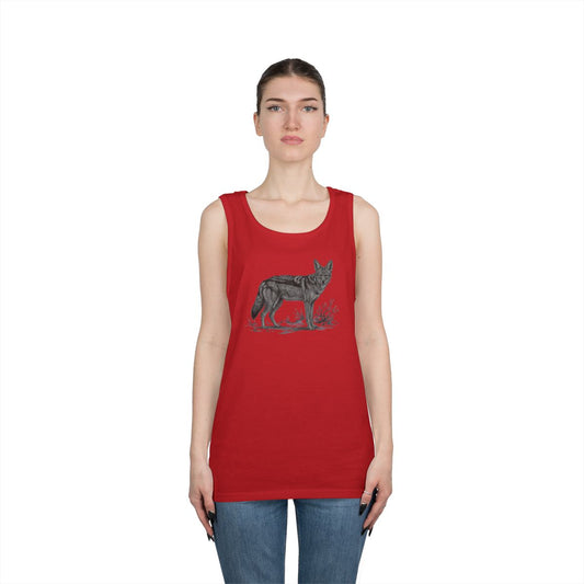 Color: Red | Pencil Sketch Art Coyote Tank Top