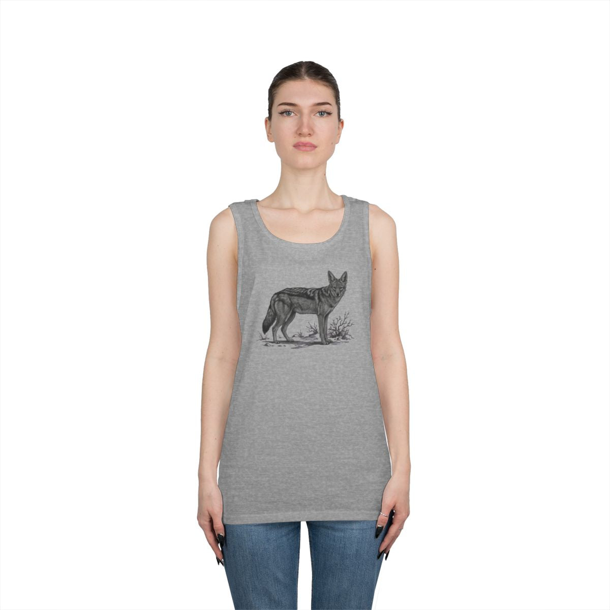 Color: Sport Grey | Pencil Sketch Art Coyote Tank Top