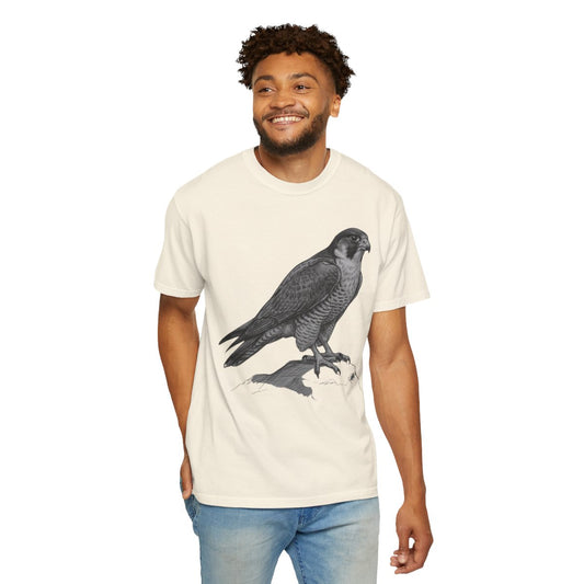 Color: Ivory | Pencil Sketch Art Falcon Unisex Garment-Dyed Tee
