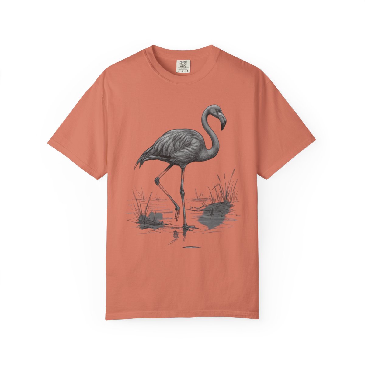 Color: Terracotta | Pencil Sketch Art Flamingo Unisex Garment-Dyed Tee