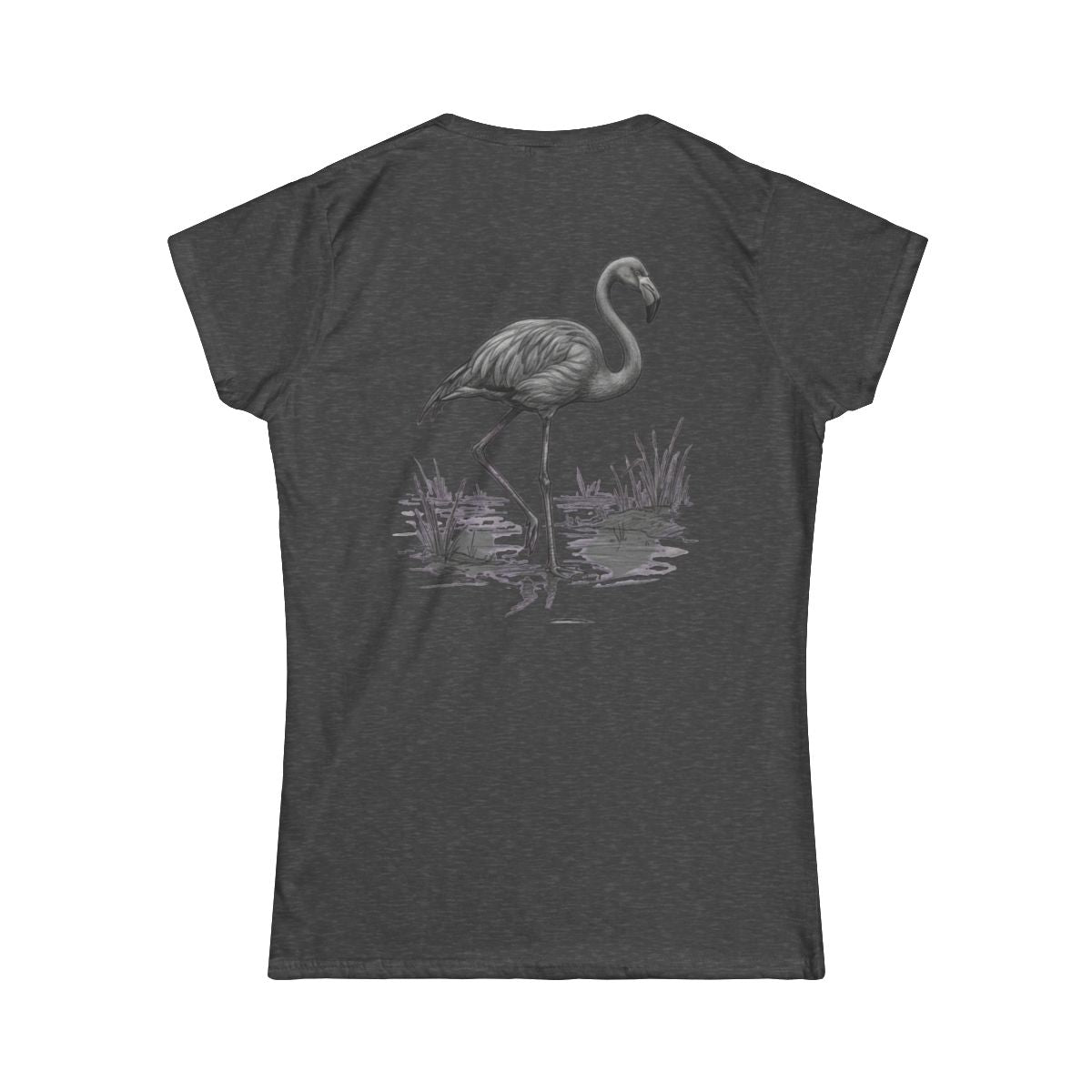 Color: Dark Heather | Pencil Sketch Art Flamingo Women's Tee