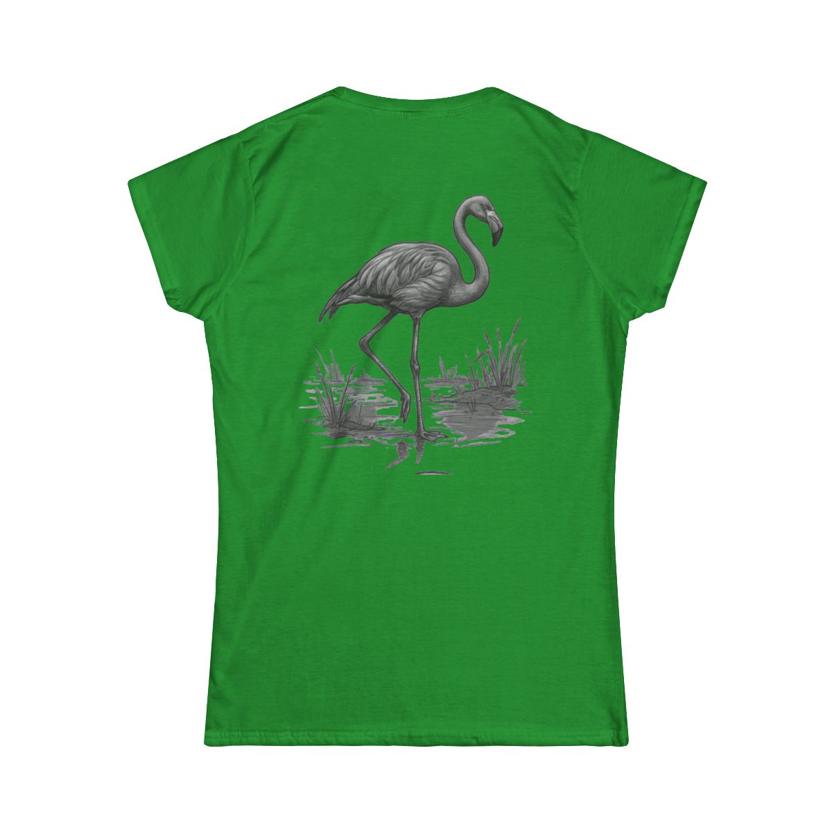 Color: Irish Green | Pencil Sketch Art Flamingo Women's Tee