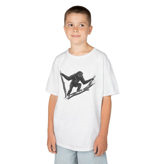 Color: White | Pencil Sketch Art Gibbon Kids Tee