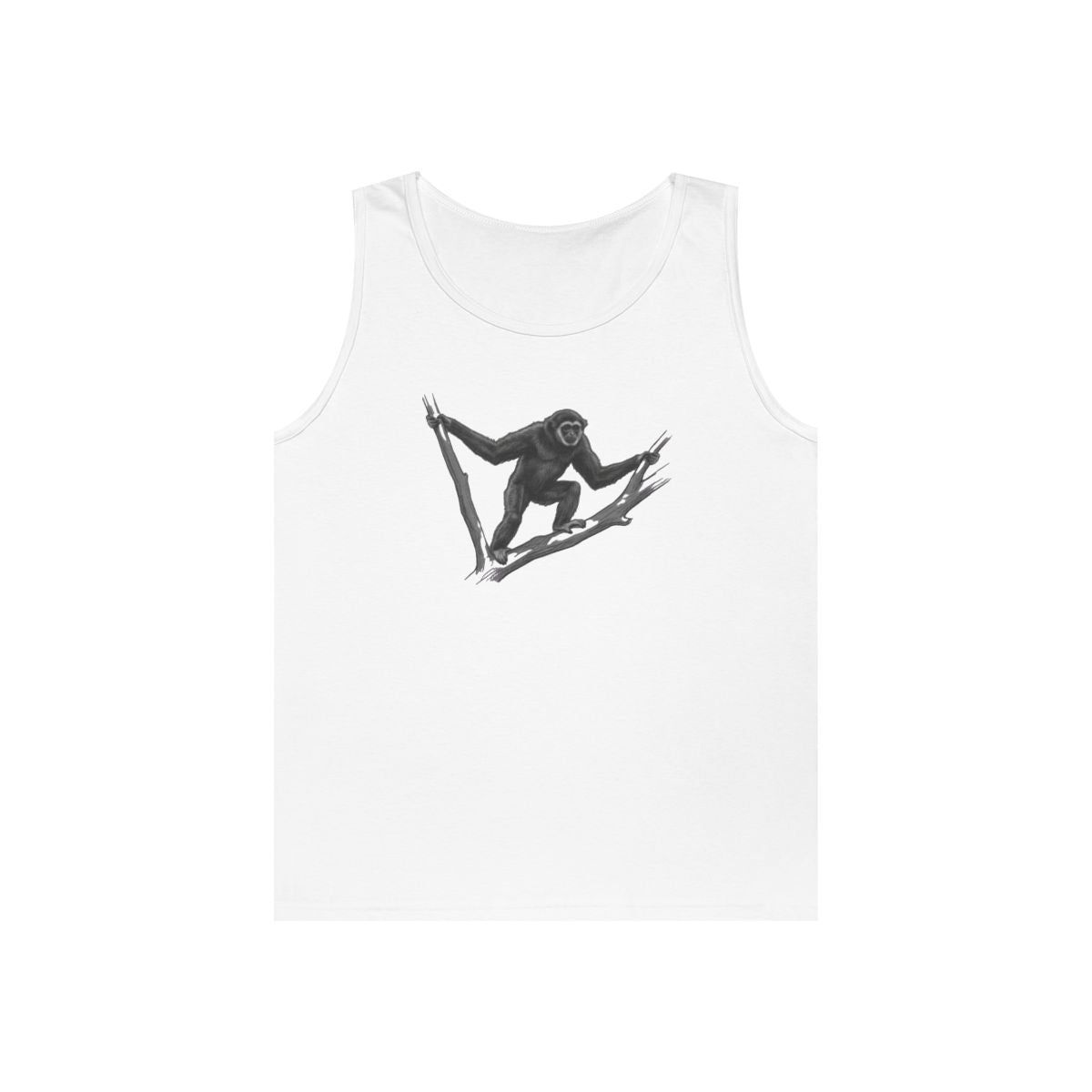 Color: White | Pencil Sketch Art Gibbon Tank Top