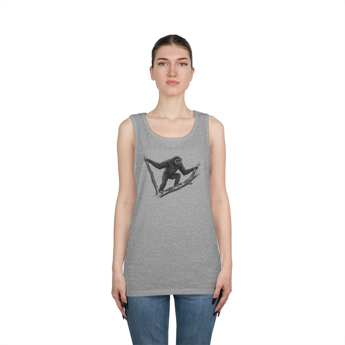 Color: Sport Grey | Pencil Sketch Art Gibbon Tank Top