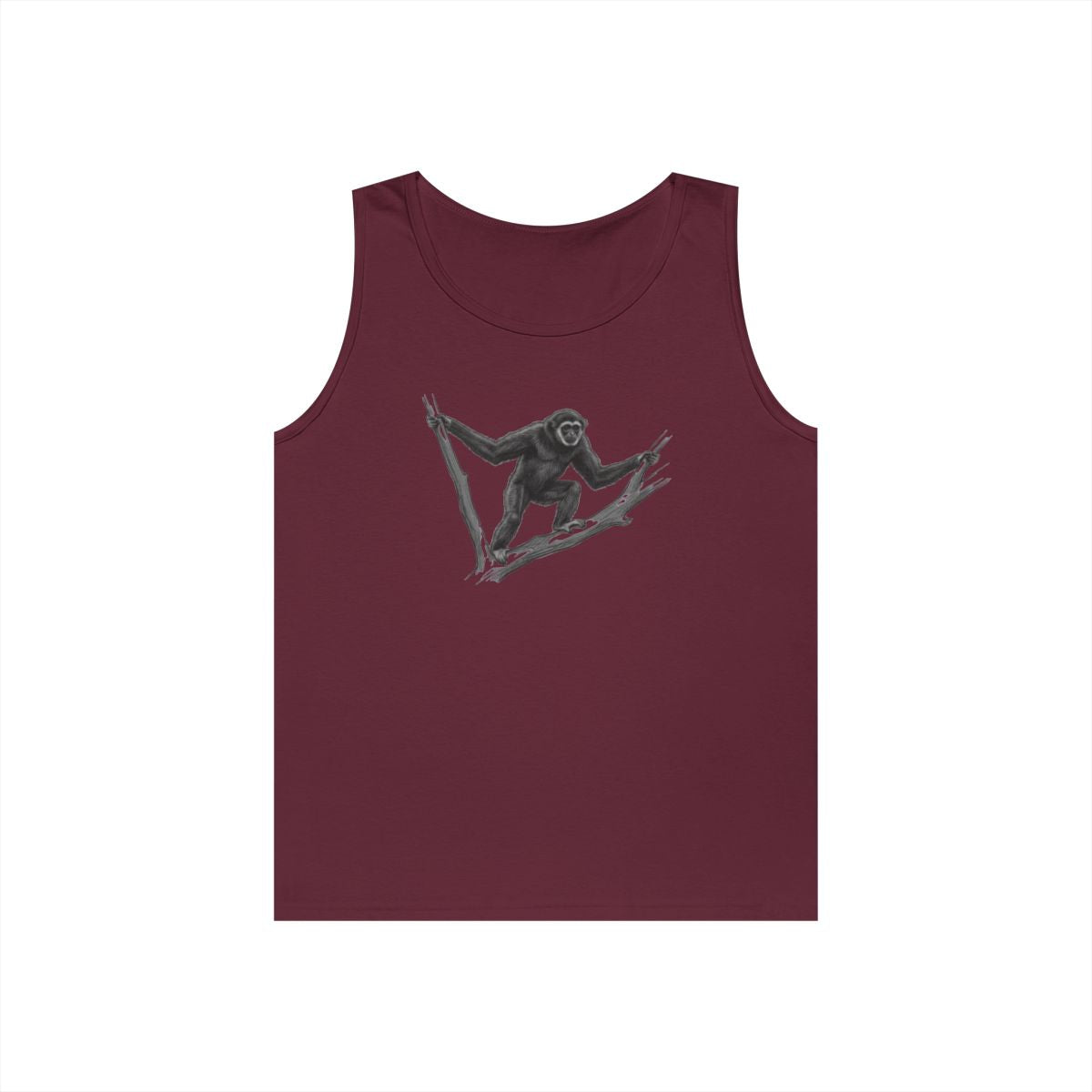 Color: Maroon | Pencil Sketch Art Gibbon Tank Top
