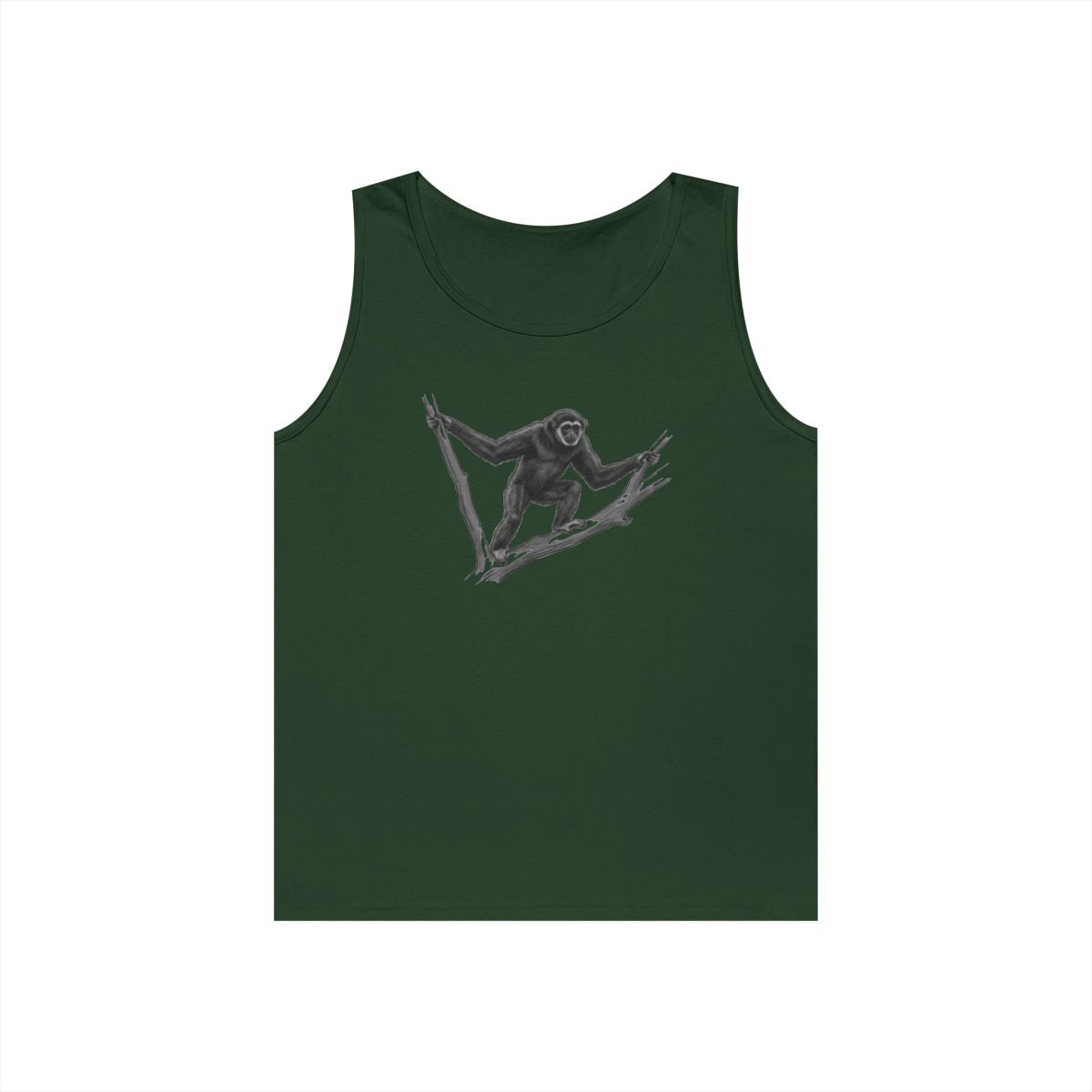 Color: Forest Green | Pencil Sketch Art Gibbon Tank Top