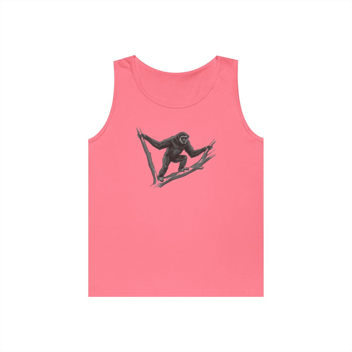 Color: Safety Pink | Pencil Sketch Art Gibbon Tank Top