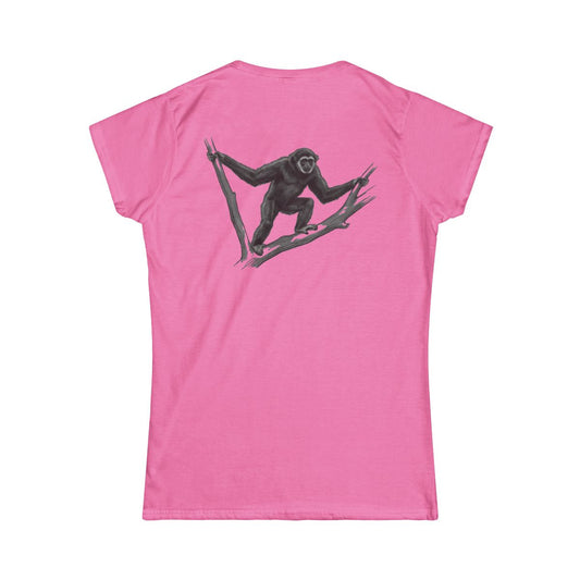 Color: Azalea | Pencil Sketch Art Gibbon Women's Tee