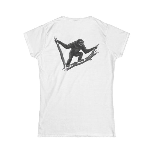 Color: White | Pencil Sketch Art Gibbon Women's Tee