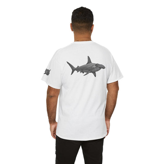 Color: White | Pencil Sketch Art Hammerhead Shark Premium Graphic Tee