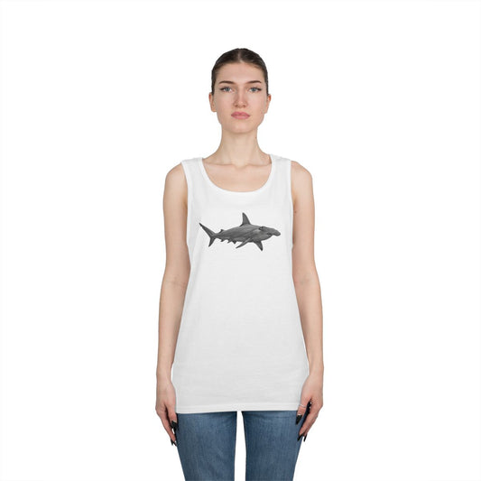 Color: White | Pencil Sketch Art Hammerhead Shark Tank Top