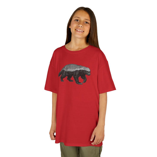 Color: Red | Pencil Sketch Art Honey Badger Kids Tee