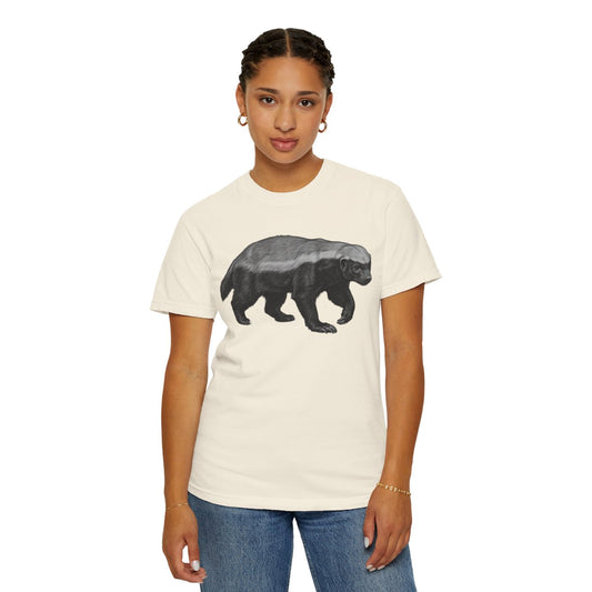 Color: Ivory | Pencil Sketch Art Honey Badger Unisex Garment-Dyed Tee