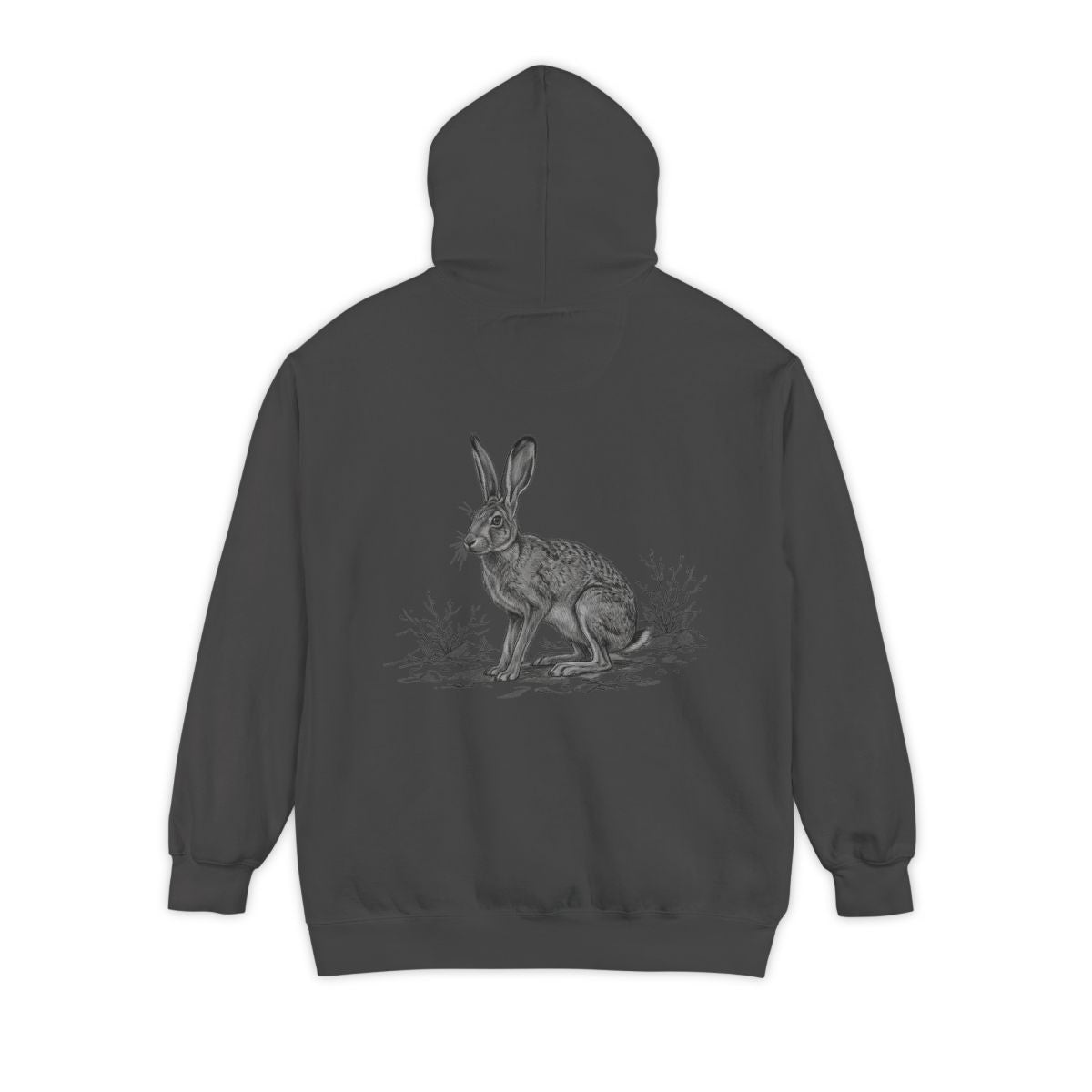 Color: Pepper | Pencil Sketch Art Jack Rabbit Garment-Dyed Hoodie