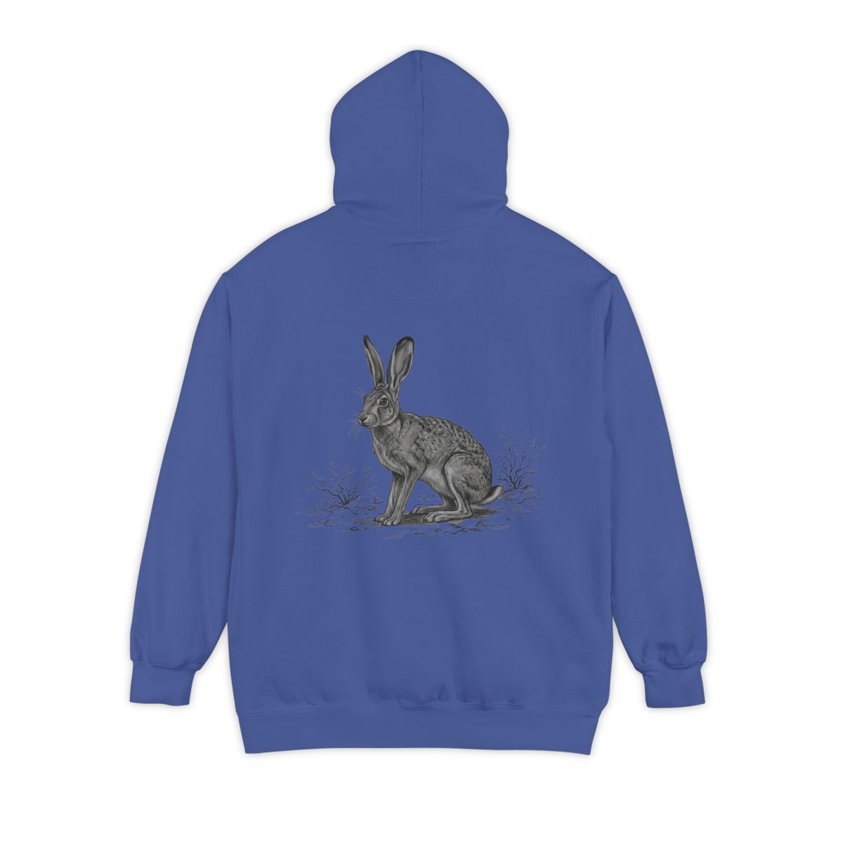 Color: Flo Blue | Pencil Sketch Art Jack Rabbit Garment-Dyed Hoodie