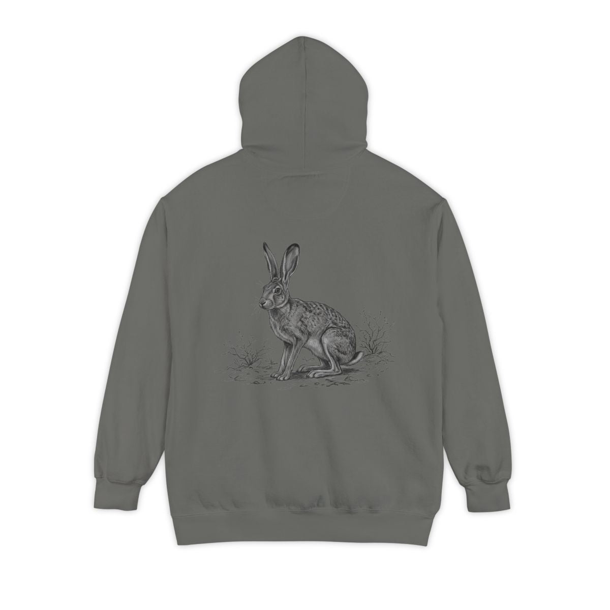 Color: Grey | Pencil Sketch Art Jack Rabbit Garment-Dyed Hoodie