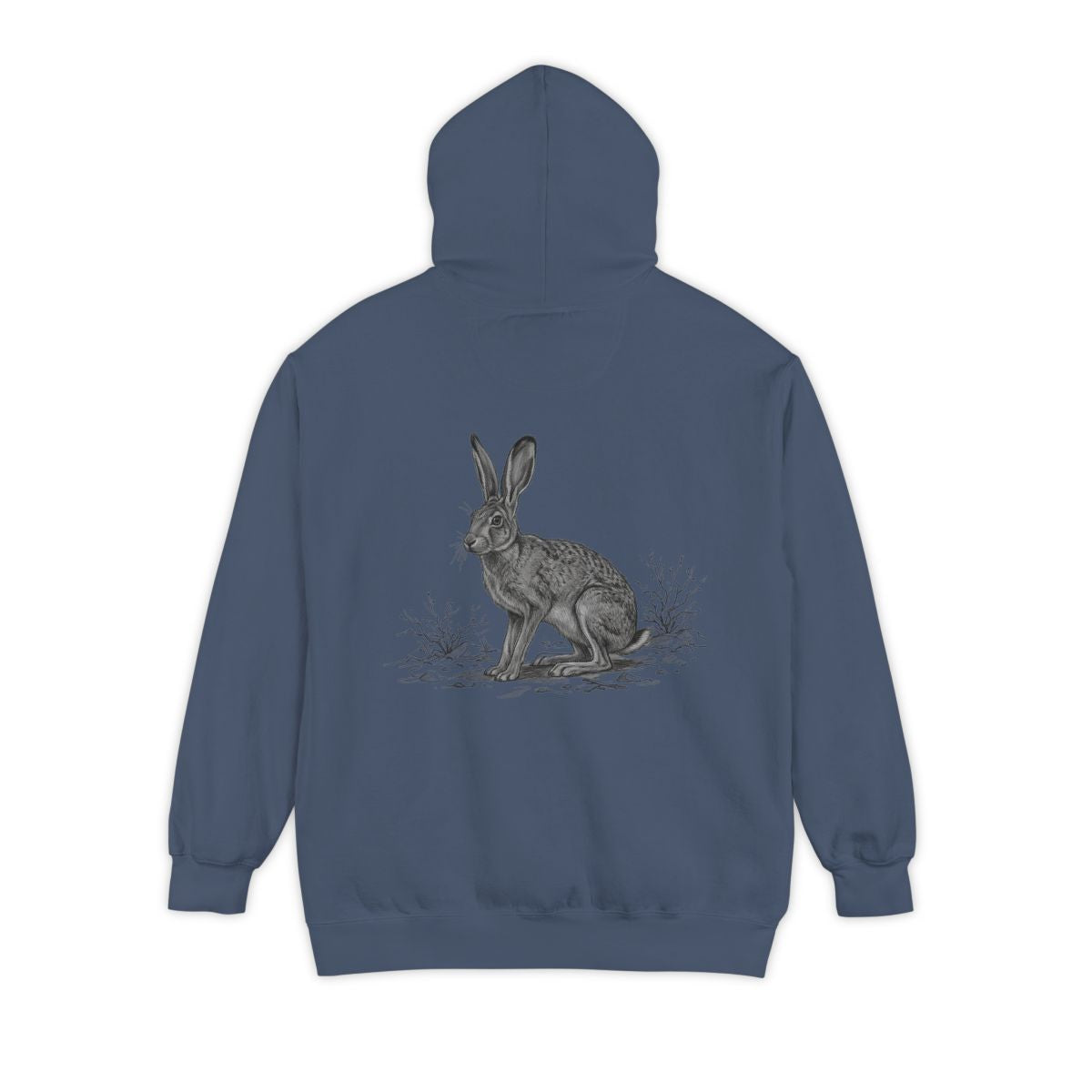 Color: Denim | Pencil Sketch Art Jack Rabbit Garment-Dyed Hoodie