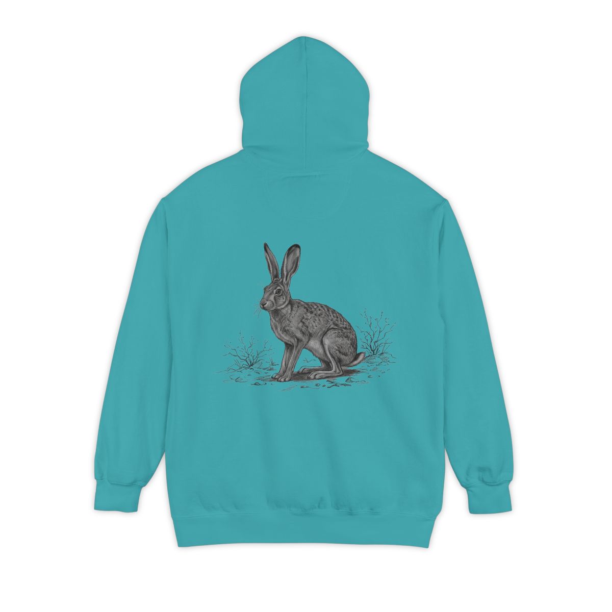 Color: Seafoam | Pencil Sketch Art Jack Rabbit Garment-Dyed Hoodie