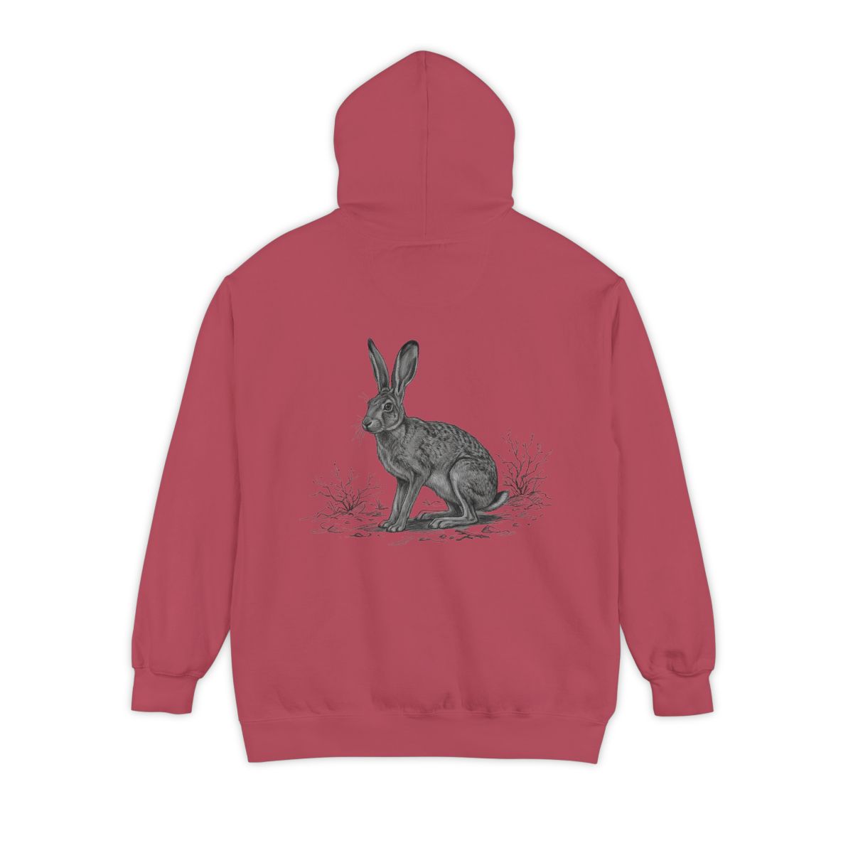 Color: Crimson | Pencil Sketch Art Jack Rabbit Garment-Dyed Hoodie
