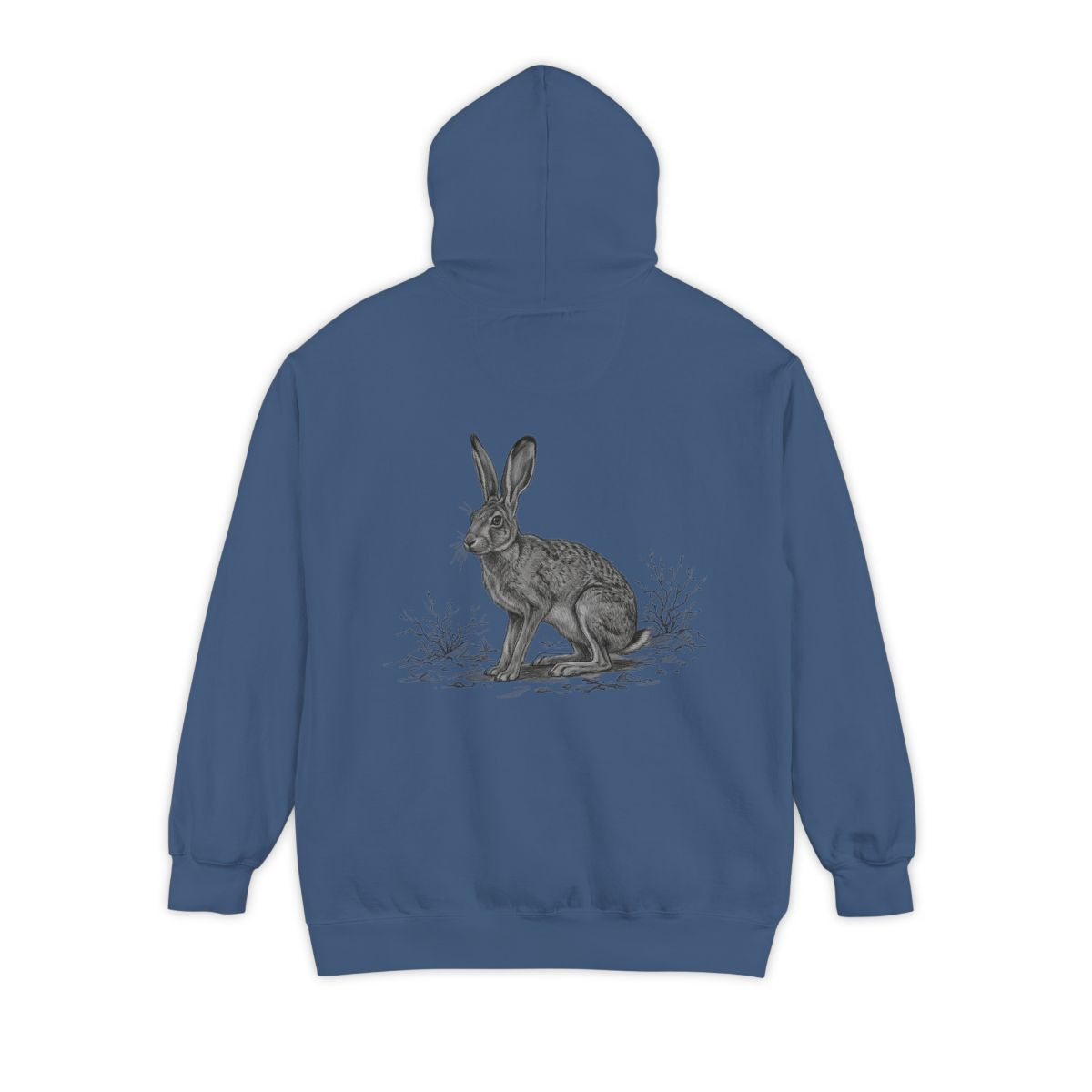 Color: True Navy | Pencil Sketch Art Jack Rabbit Garment-Dyed Hoodie