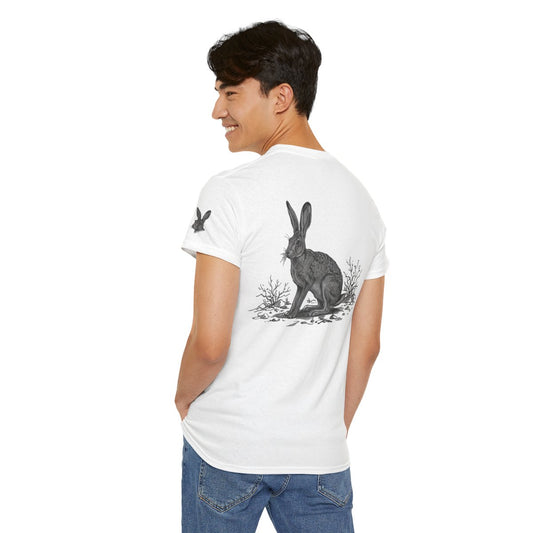 Color: White | Pencil Sketch Art Jack Rabbit Premium Graphic Tee