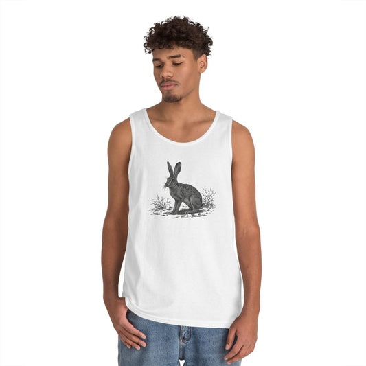 Color: White | Pencil Sketch Art Jack Rabbit Tank Top