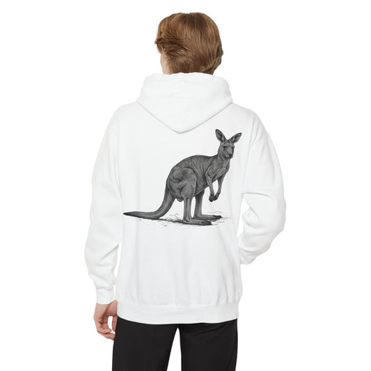 Color: White | Pencil Sketch Art Kangaroo Garment-Dyed Hoodie