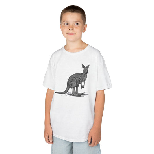 Color: White | Pencil Sketch Art Kangaroo Kids Tee