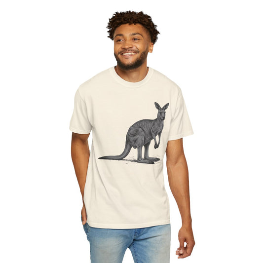 Color: Ivory | Pencil Sketch Art Kangaroo Unisex Garment-Dyed Tee
