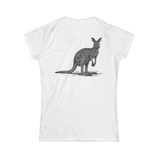 Color: White | Pencil Sketch Art Kangaroo Women's Tee