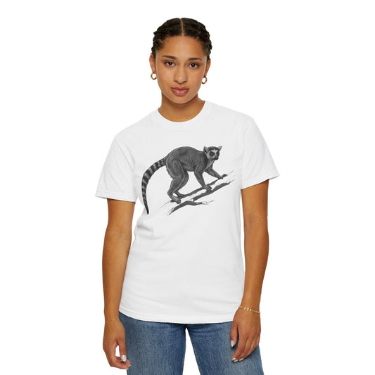 Color: White | Pencil Sketch Art Lemur Unisex Garment-Dyed Tee