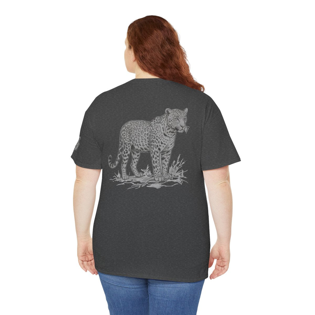 Color: Dark Heather | Pencil Sketch Art Leopard Premium Graphic Tee
