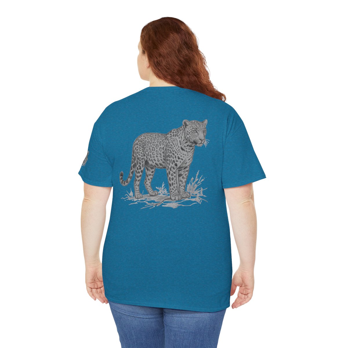 Color: Antique Sapphire | Pencil Sketch Art Leopard Premium Graphic Tee