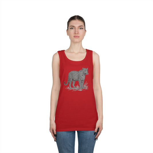 Color: Red | Pencil Sketch Art Leopard Tank Top