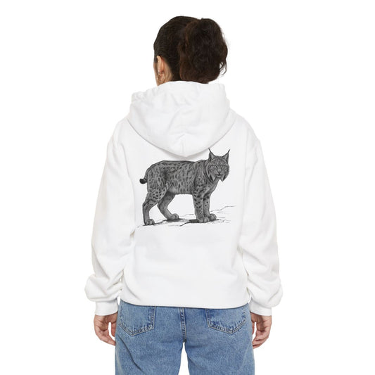 Color: White | Pencil Sketch Art Lynx Garment-Dyed Hoodie