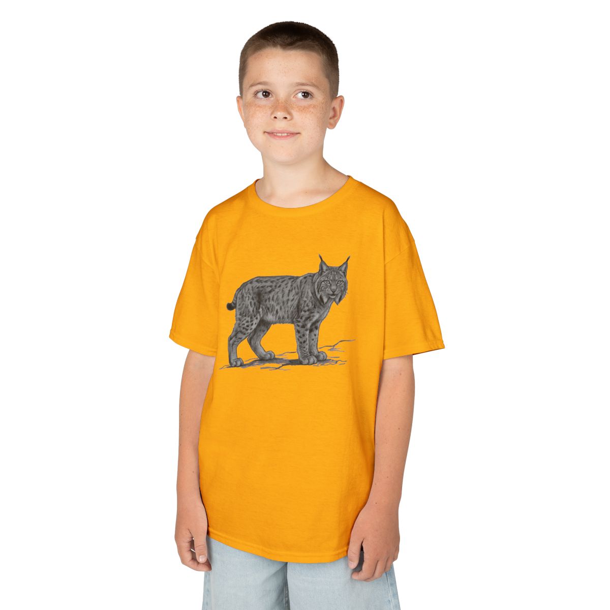 Color: Gold | Pencil Sketch Art Lynx Kids Tee