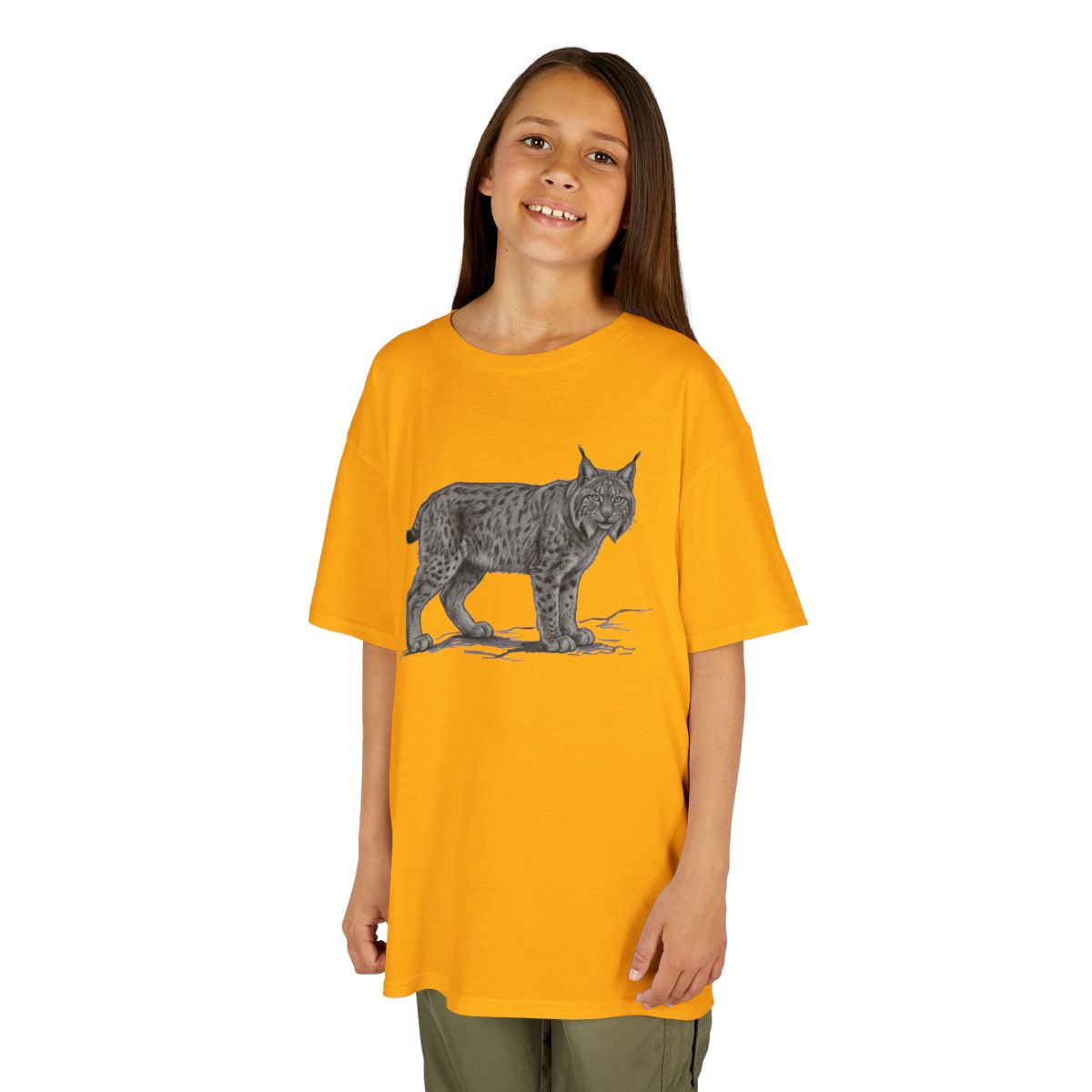 Color: Gold | Pencil Sketch Art Lynx Kids Tee
