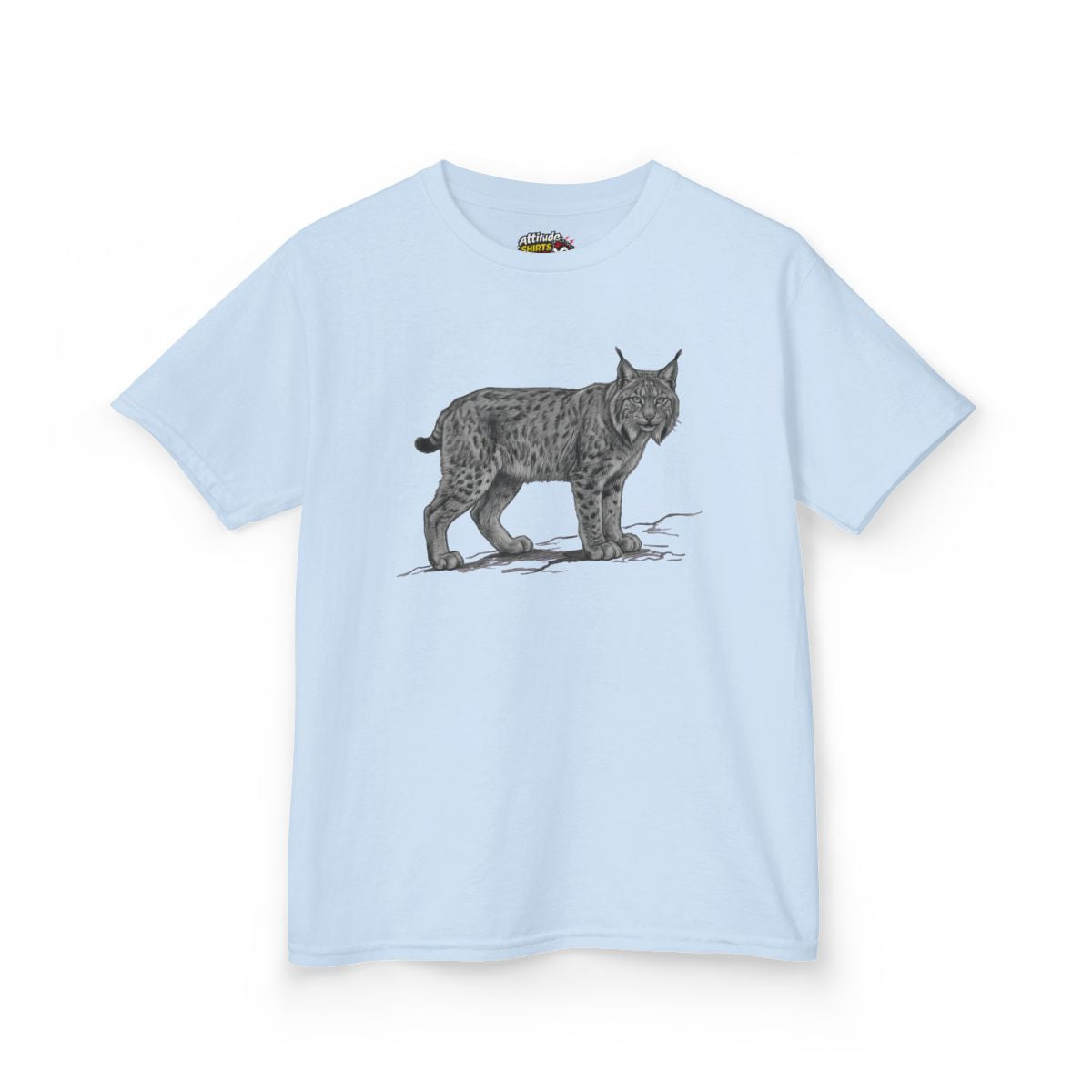 Color: Light Blue | Pencil Sketch Art Lynx Kids Tee