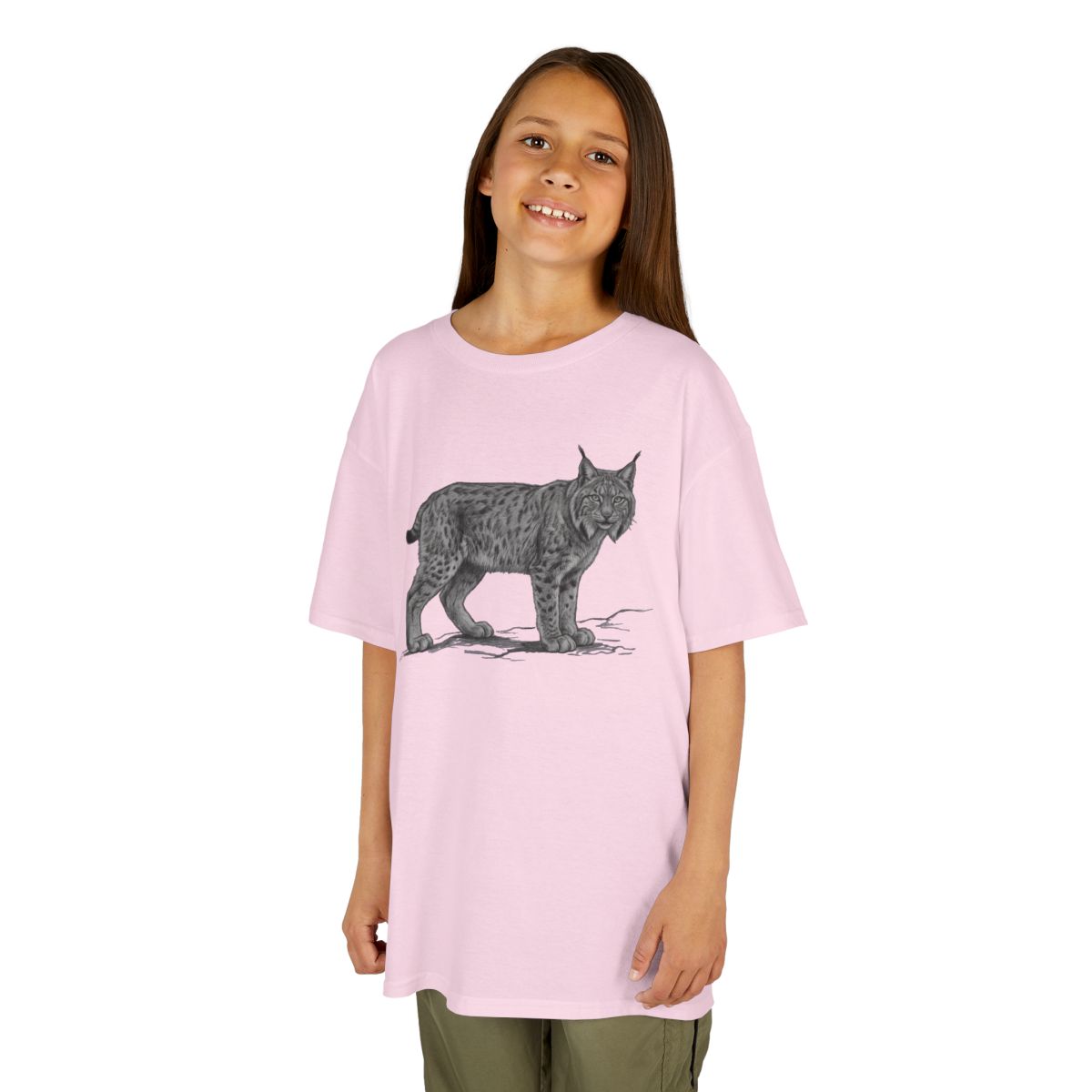 Color: Light Pink | Pencil Sketch Art Lynx Kids Tee