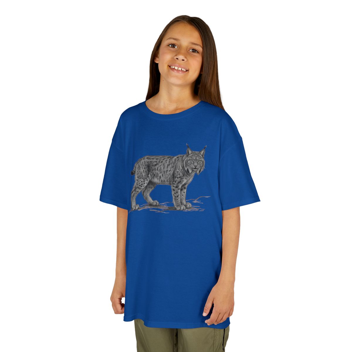 Color: Royal | Pencil Sketch Art Lynx Kids Tee