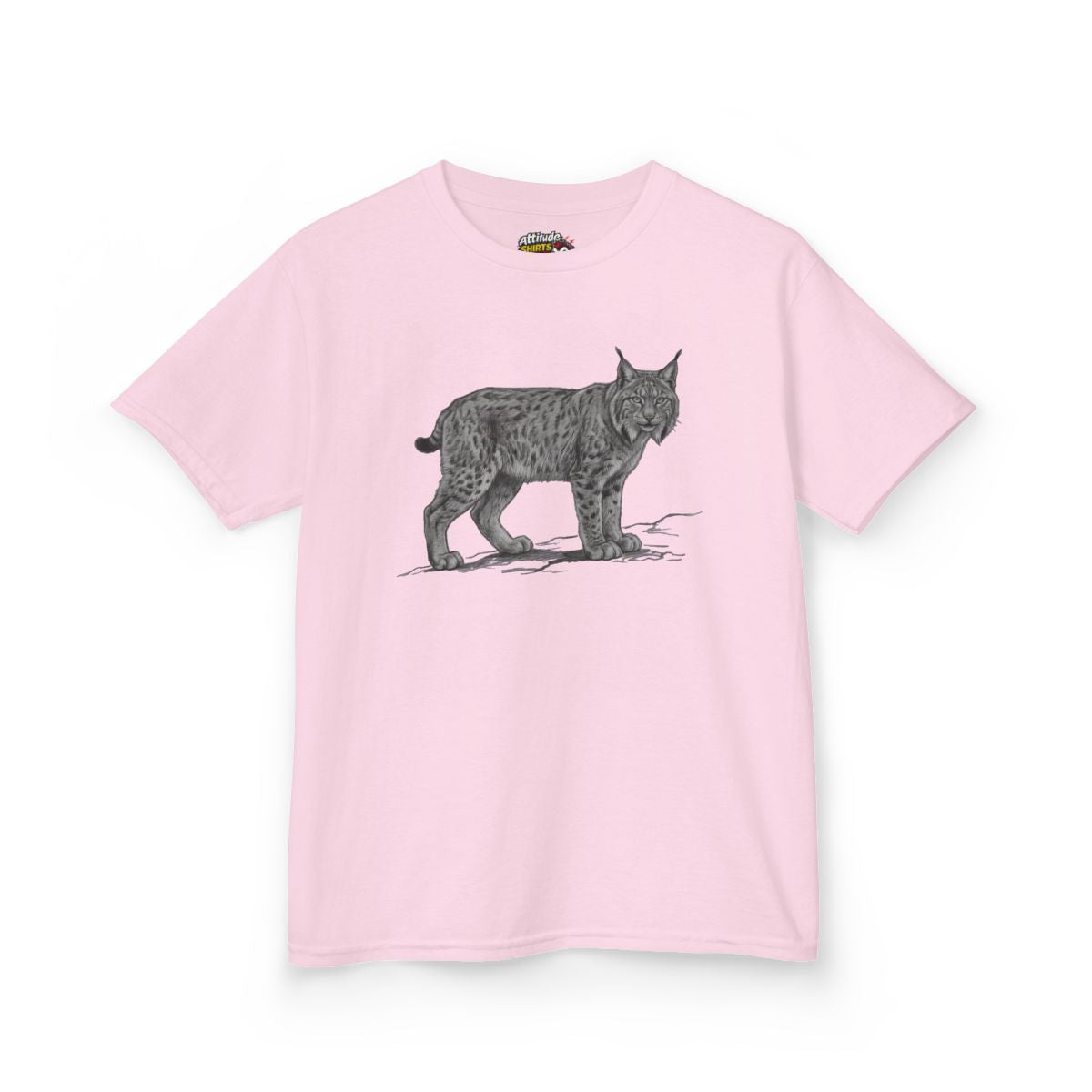 Color: Light Pink | Pencil Sketch Art Lynx Kids Tee