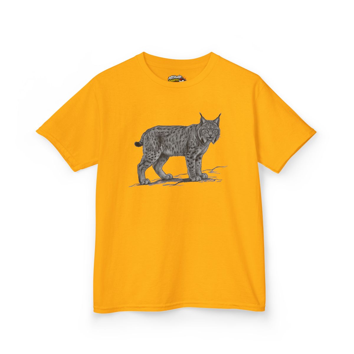 Color: Gold | Pencil Sketch Art Lynx Kids Tee